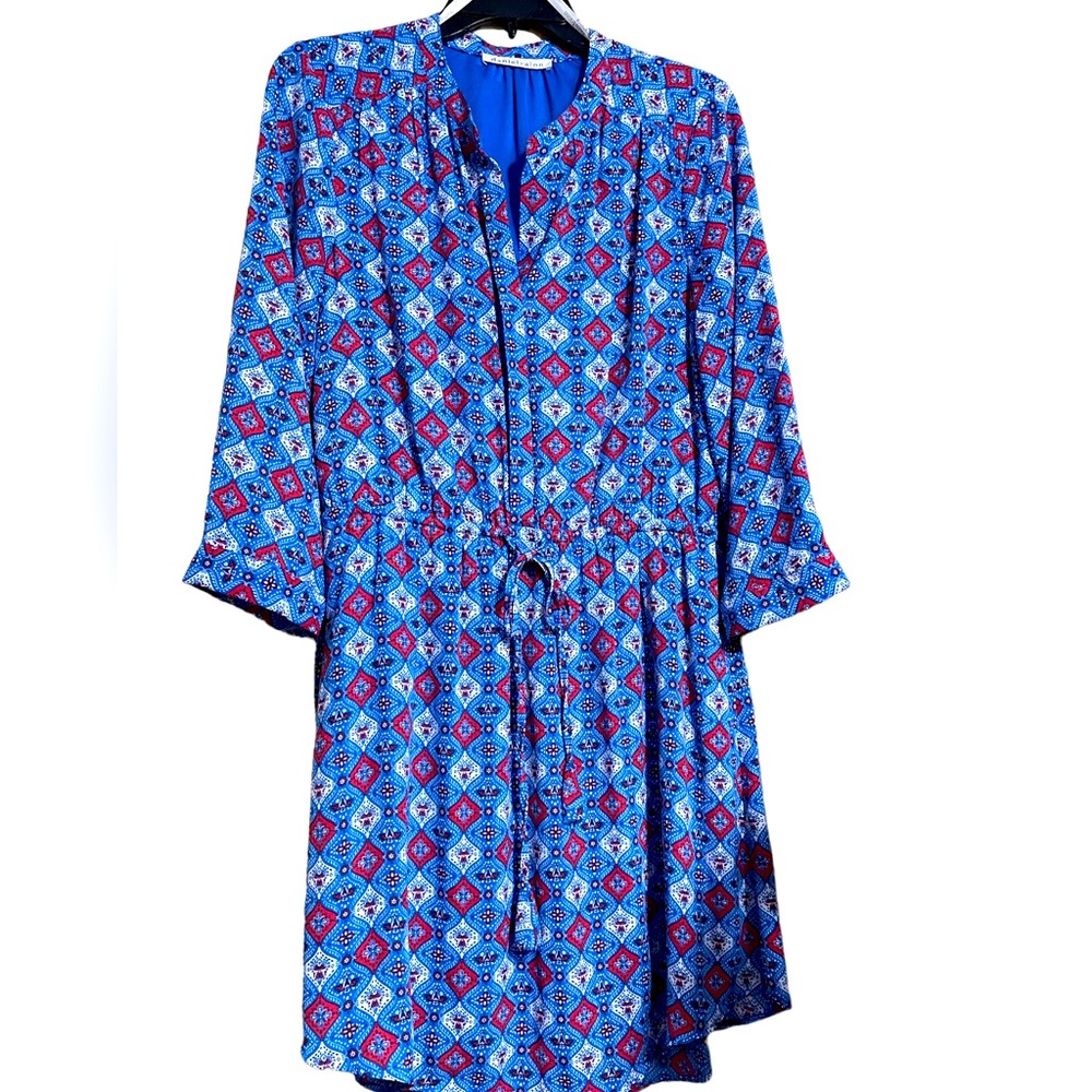 NWOT Daniel Rainn Sz large,elastic waist red,white & blue mid dress with pockets